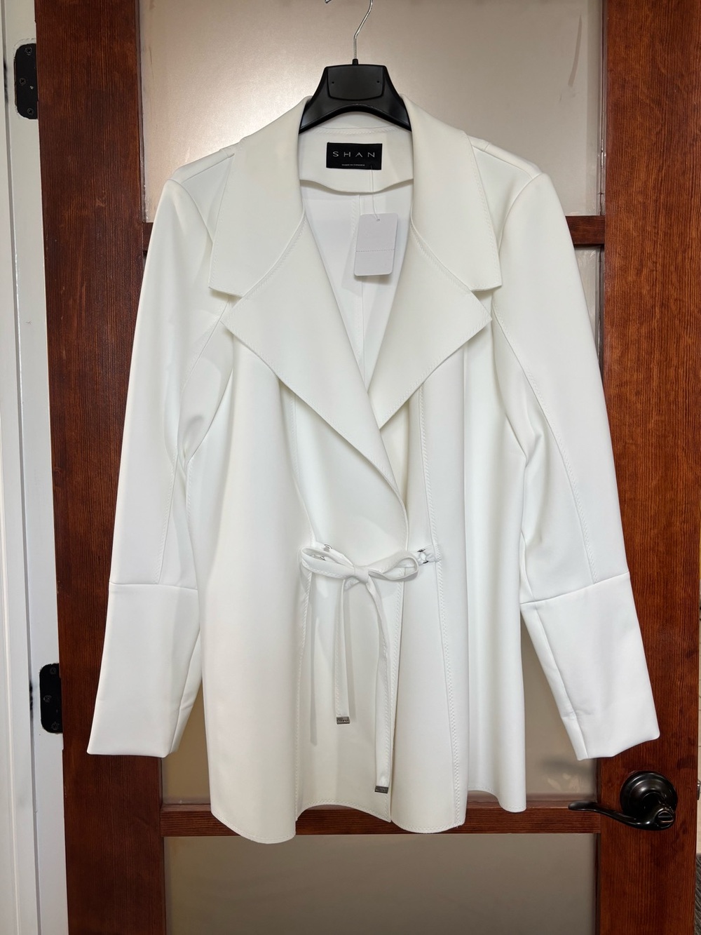 SHAN White Tie-Waist Draped Blazer Jacket